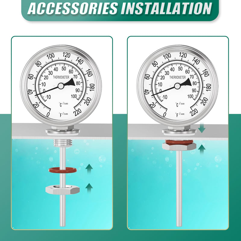 1/2" NPT Bimetal Thermometer, 0-220°F/-10-100°C, 3.2" Dial, 4.4" Stainless Steel Stem, Lower Mount, for Water, Oil, Steam, Boilers, Pipes 3.2" Dial, 4.4" Stem (0-220°F/-10-100°C)
