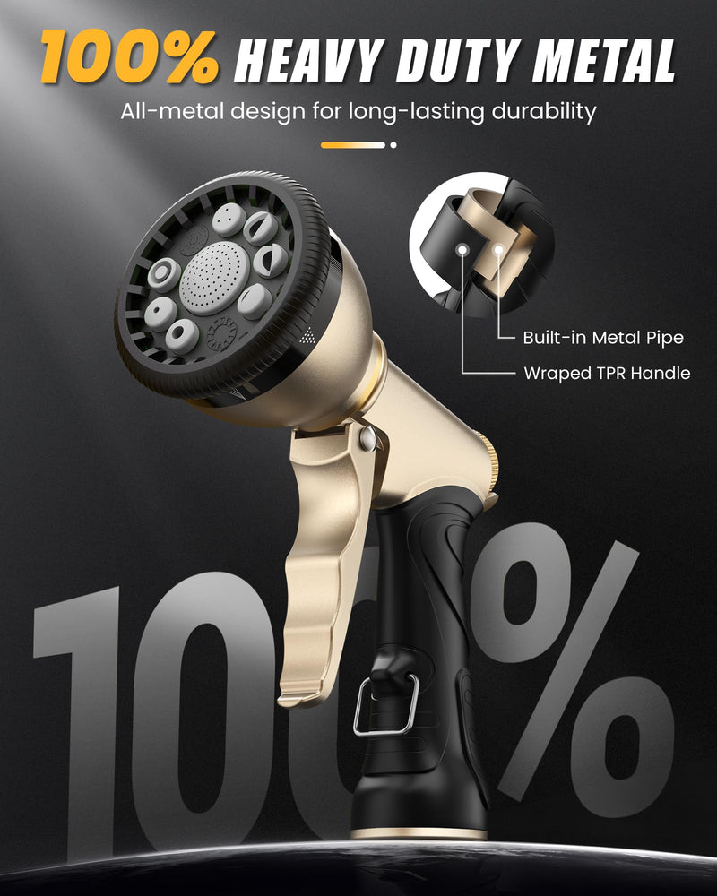 RAINPOINT Garden Hose Nozzle, 9 Spray Patterns Hose Sprayer Nozzle, Heavy Duty Metal Water Hose Nozzle, Adjustable Hand Sprayer, Watering Plants and Lawn, Pet Showering, Gray with connector