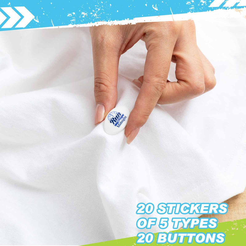20 Pcs Running Bib Clips with 20 DIY Stickers Bib Snaps for Runners Number Buckle Fixing Safety Lock Race Clips Marathon Number Holder Triathlon Race Bib Holder for Field Event (Sporty) Sporty