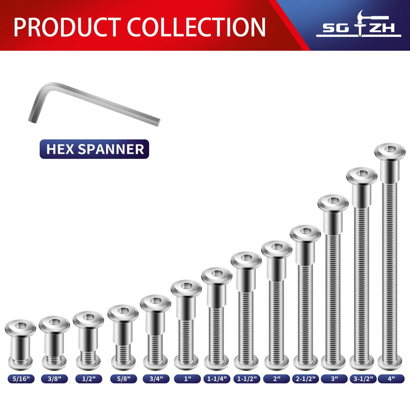 1/4-20 x 1-1/4" 20Pcs Flat Head Hex Socket Cap Screws Bolts Barrel Nuts Kit, 304 Stainless Steel 18-8, Full Thread by SG TZH (with Hex Spanner) 1/4-20 x 1-1/4" Silver 20