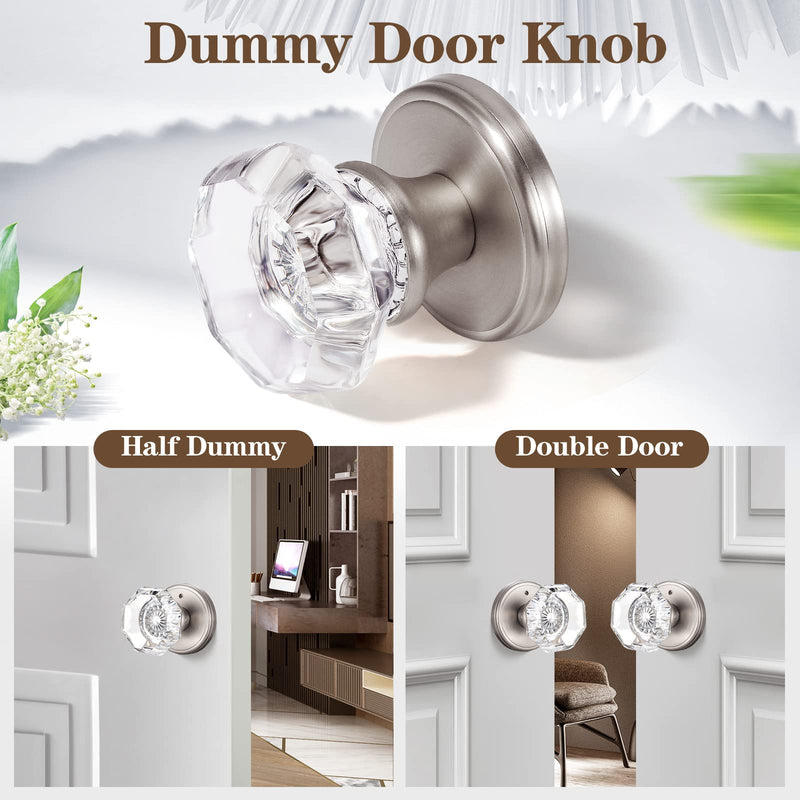 4 Pack Glass Dummy Door Knobs, Single Side Dummy Door Knob Set, Brushed Nickel Dummy 4 Pack Satin Nickel