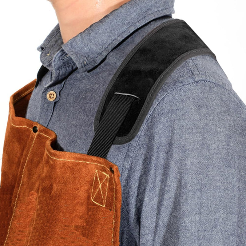 QeeLink Leather Welding Apron with 6 Pockets - Heat & Flame-Resistant Apron, 24'' X 42'', Adjustable M to XXXL Brown