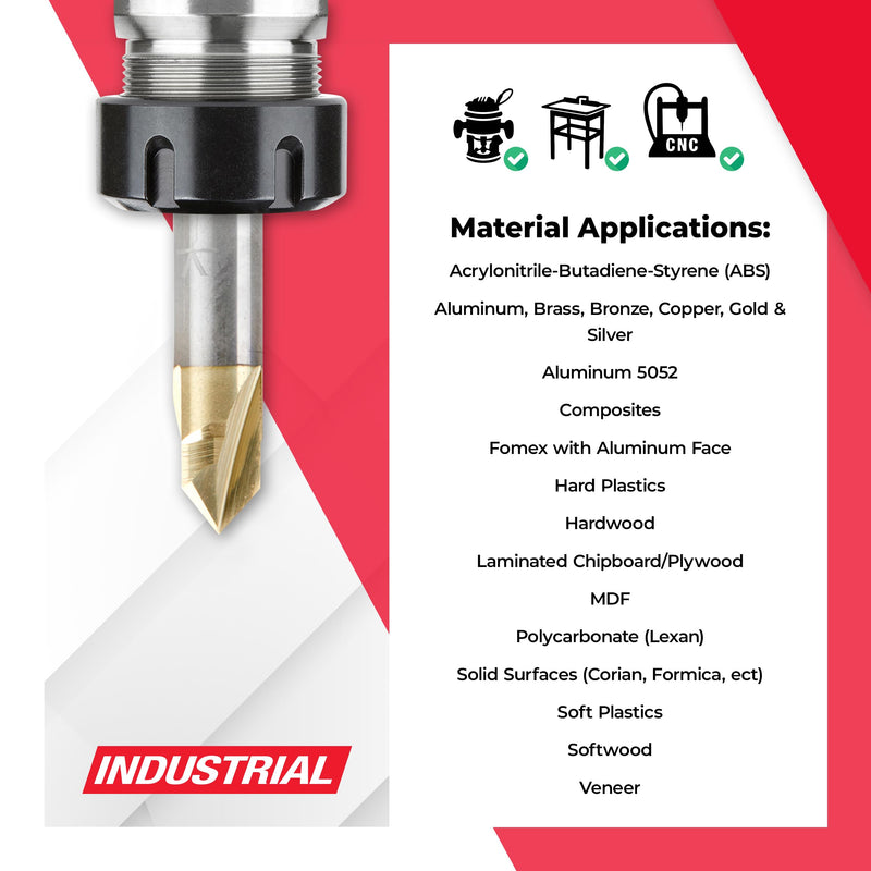 Amana Tool 45626-Z Zero-Point Solid Carbide V Groove 90 Deg x 1/4 D x 1/4 CH x 1/4 Inch SHK ZrN Coated 3 Flute Router Bit