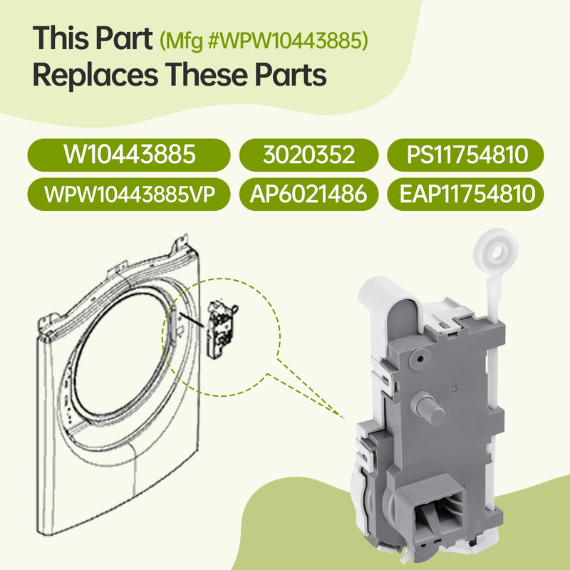 OEM WPW10443885 Washer Door Lock Latch Compatible with Whirlpool Maytag Amana Crosley Washer, Door Lock Replacement Part W10443885 WPW10443885VP 3020352 AP6021486 PS11754810 EAP11754810
