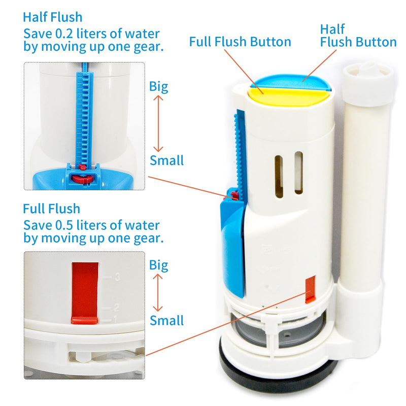 Toilet Flush Valve Replacement Kits with 1.49-Inch(38mm) Toilet Tank Button, Fits ToTo THU338N, Universal One-Piece Dual Flush WC Repair Parts, 2 Inches (8 Inches Height) 2-inches One Piece Toilet Flush Valve&38mm Button