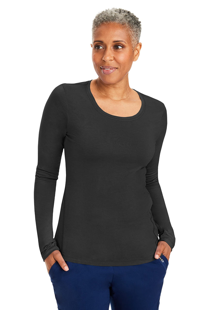 Healing Hands Mackenzie Women's Underscrub, Long Sleeve Tee with Thumbholes, Modern Fit Fabric Blend 5051 X-Large Black