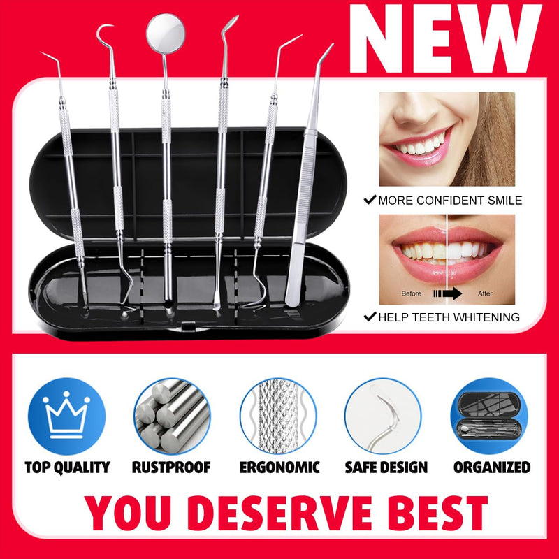 Antonki Dental Cleaning Tools, Dental Hygiene Kit, Teeth Cleaning Tools, Metal Dental Picks, Plaque Remover for Teeth, Stainless Steel Professional Tooth Tartar Scraper for Home Use - with Case Pro Dental Tools w/ Carrying Box - Classic Black