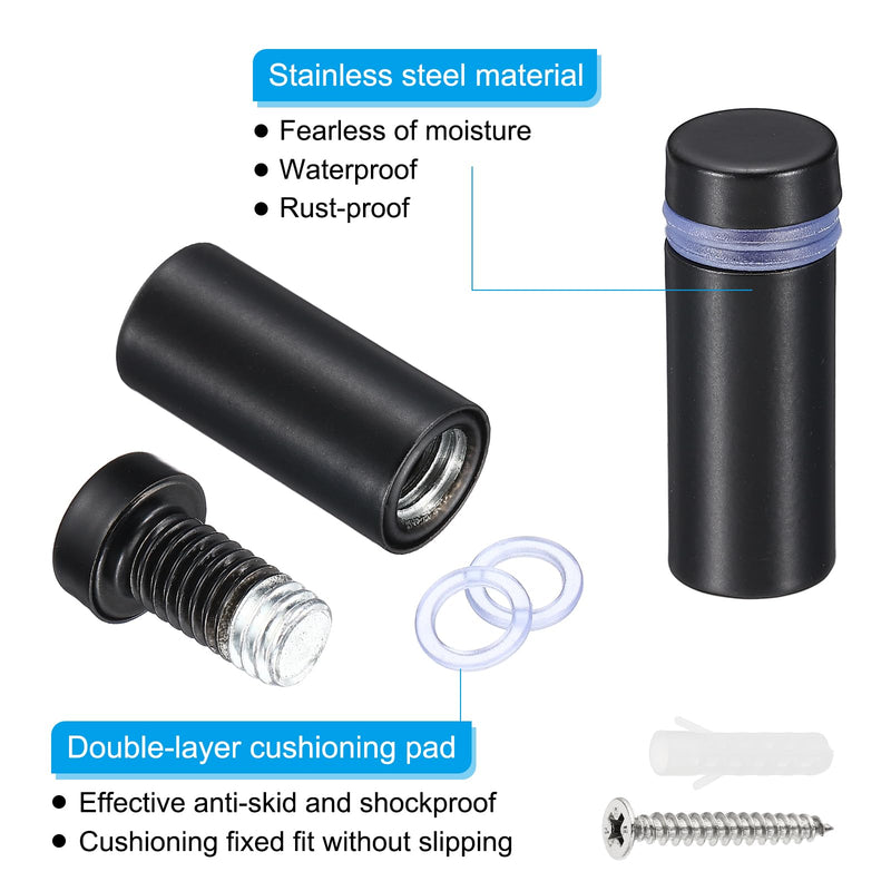 PATIKIL 1/2 x 2 Inch Sign Standoff Screws, 16 Set Stainless Steel Wall Standoff Mounting Hardware Advertising Glass Nail for Hanging Acrylic Picture Frame Acrylic Panel, Black