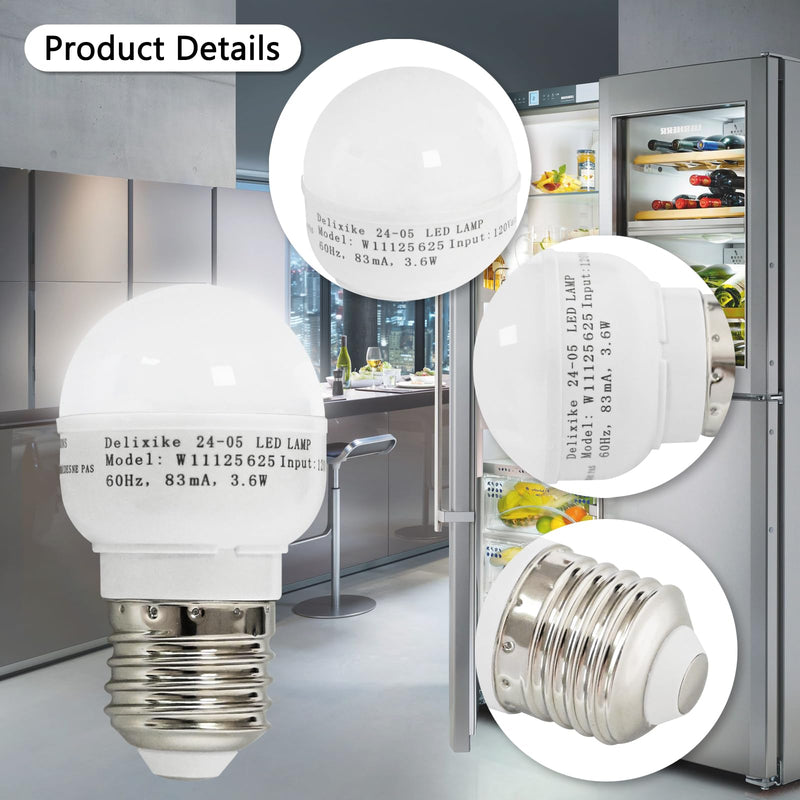W11216993 W11125625 for Whirlpool Refrigerator Light Bulb AP6329125 4813672, PS12349398, W10820003, W11125625. White，Wattage:3.6w