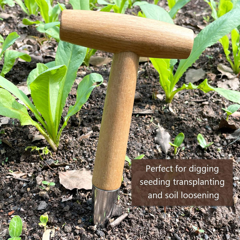 Hand Dibber, Stainless Steel Sow Dibbler with Wood Handle, Garden Hole Punch Dibbler Tool for Planting Seeds & Bulbs, Hand Held Bulb Planter for Planting Flowers Tulips, Daffodils, Dahlias Log