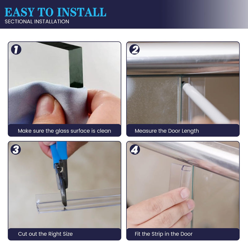 Bathroom Shower Door Seal Strip, 2PCS 78 Inch Shower Door Side Seal Strips, PVC Transparent Shower Door Seal Strip for 1/2"(12MM) Frameless Shower Door
