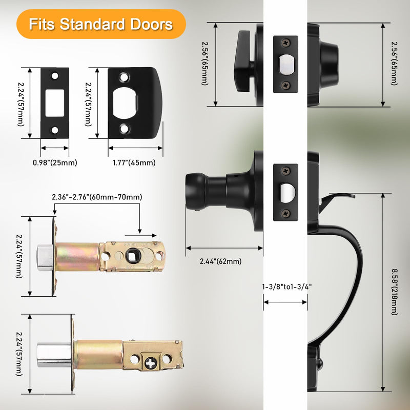 Probrico Black Heavy Duty Front Entry Handleset,Entry Door Locksets with Deadbolt Single Cylinder,Passage Lock Grip Handle with Wave Lever and Deadbolt Set,1 Set 1