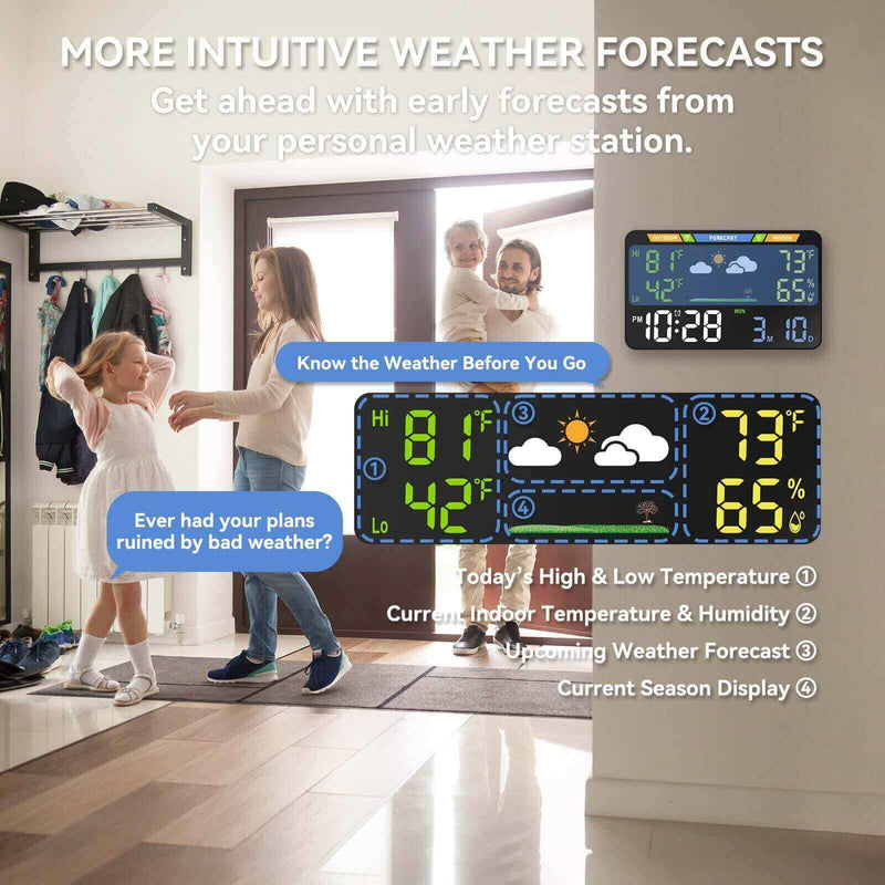 EnvyBox WiFi Weather Station 8.5" LED Display | Privacy-Focused, No App Required, Syncs Weather & Time for Home/Office | Accurate Weather Data, Dual Power Options, Black