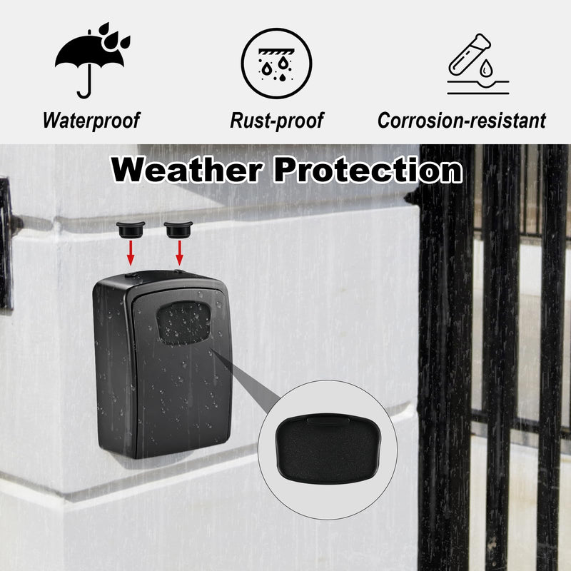 Lockwise XXL Large Key Lock Box, 5.5”x4.1”x2.1” Waterproof Kirsite Combination Lockbox for Keys Outdoor, Portable Key Lock Box Wall Mount with Code (1 Pack, Black)