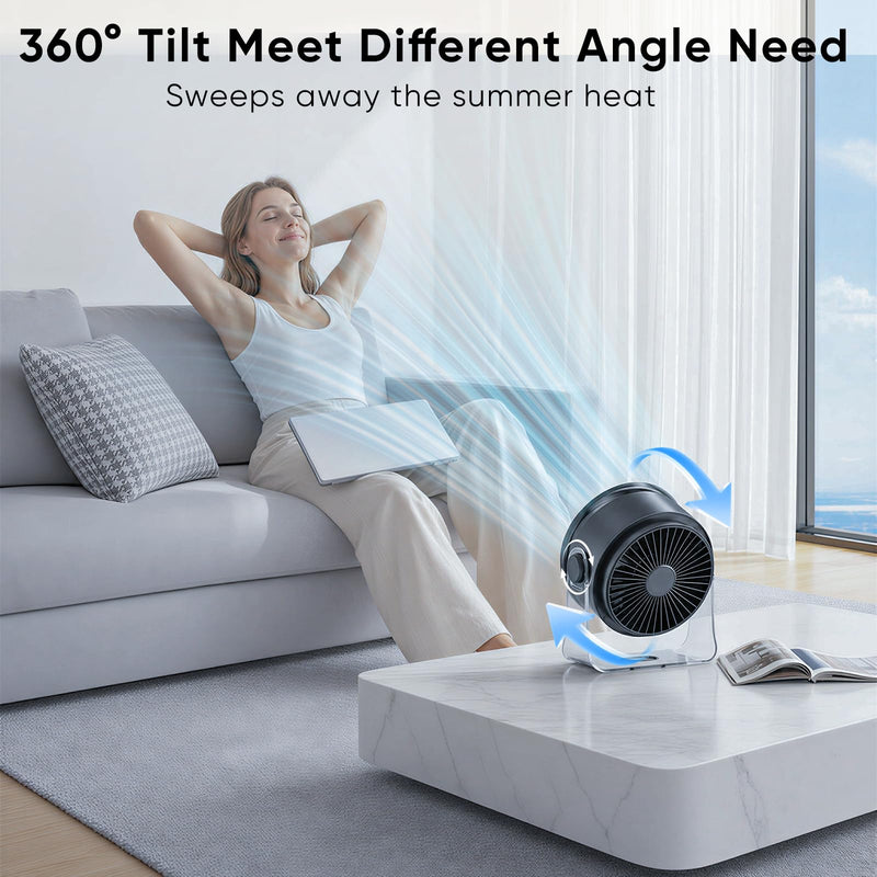 FRONTSUN Portable Desk Fan,Quiet Fan for Bedroom,Portable Fan withTurbo Airflow,Fans with 100 Speeds Digital Display, 360° Tilt,Rechargeable Battery Powered Fan,Small Fan for Home Black
