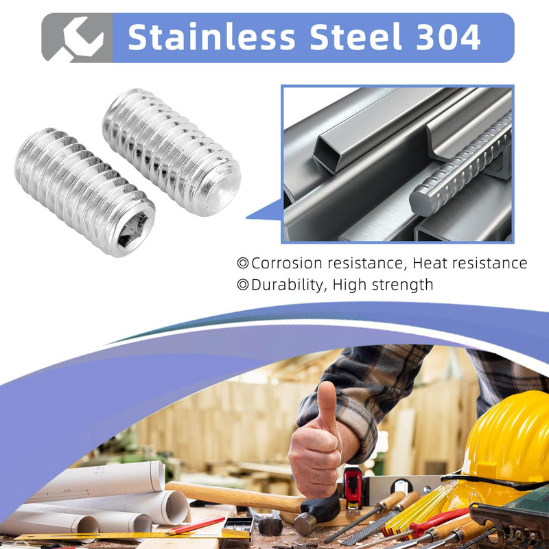 #10-24 x 1/4" Hex Allen Head Socket Set Screws Grub Screw Bolts, 304 Stainless Steel Internal Hex Drive Cup-Point Screws with Hex Wrenches, 50 PCS #10-24 x 1/4"