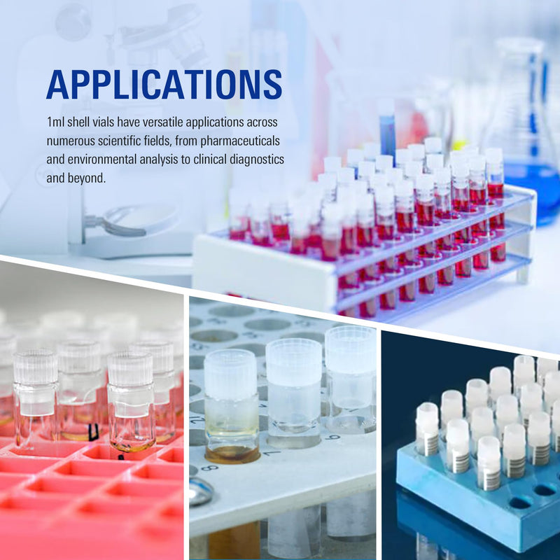 ALWSCI 1ml Shell Vial, Flat Base Clear Glass, 8 * 30 mm, 8 mm PE Plug, Transparent, 200 pcs/pk 1ML 8*30mm