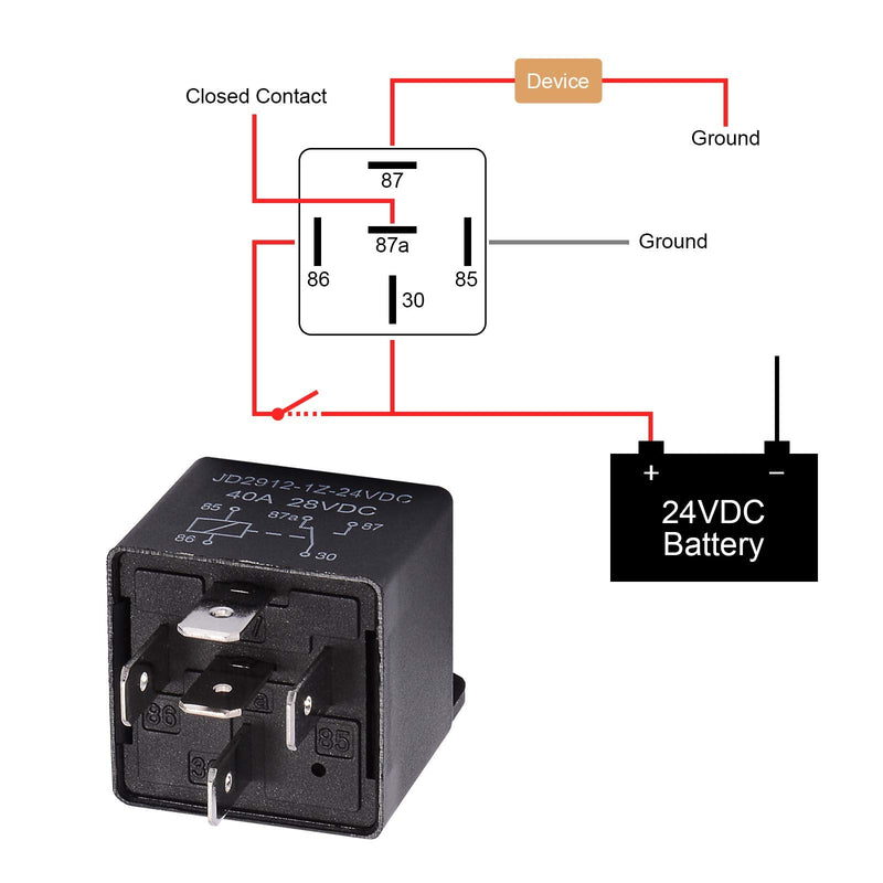 EHDIS Motor Relay 5 Pin 24V Coil 40amp Spdt Model No.: JD2912-1Z-24VDC 40A 28VDC, Contactor Relay Switch Power, Auto Switches & Starters, 5 Pack