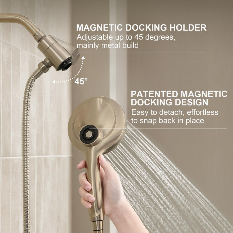 LAVA ODORO Handheld Shower Head with Magnetic Docking System Champagne Gold With Dock