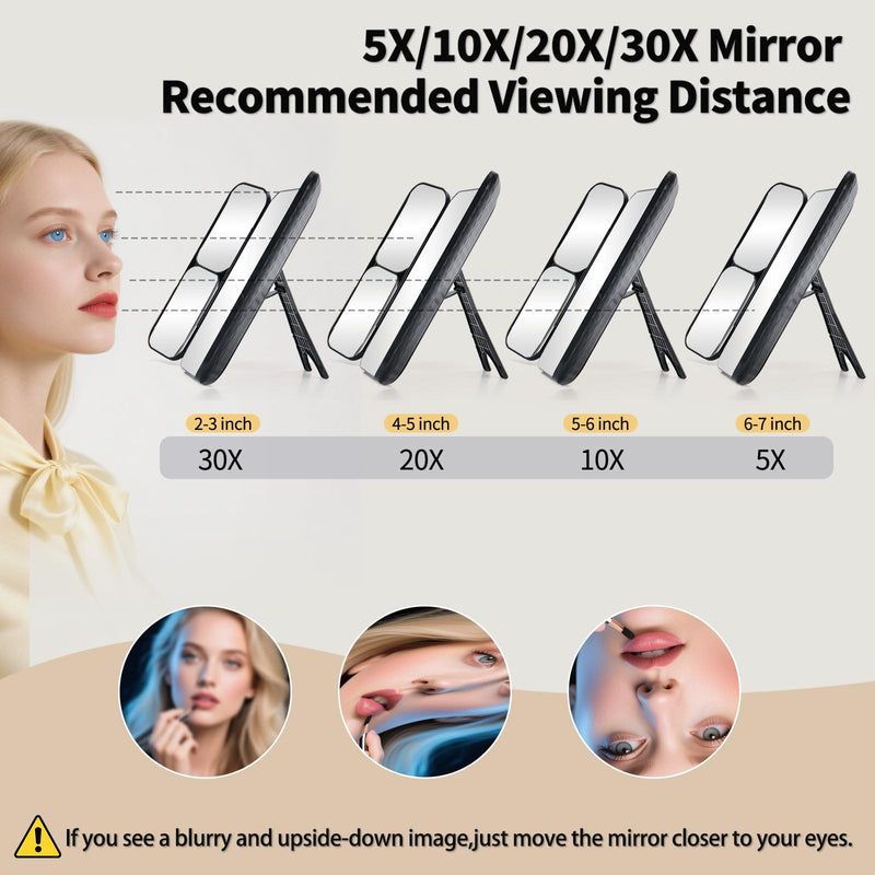5-in-1 Led Vanity Makeup Mirror,1X Full Face & 5x/10x/20x/30x Times Magnification for Close-up Makeup, Compact Travel Magnifying Mirror with Light, Trifold Mirrors with Stand (Cool Black) Cool Black