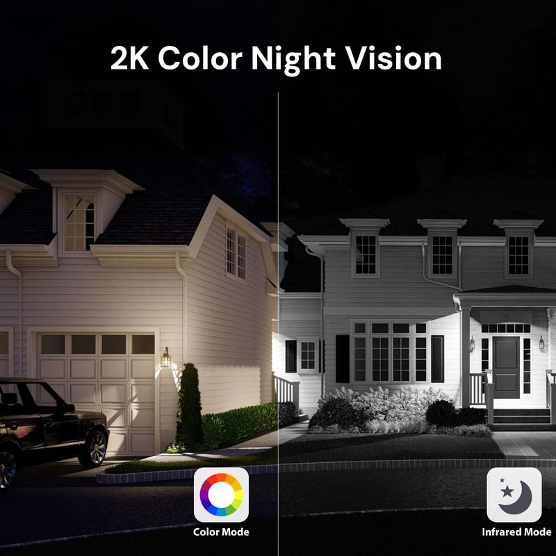 2K Solar Security Camera Wireless Outdoor, 360° View Pan/Tilt Battery Camera for Home Security, Color Night Vision, Spotlight, 2-Way Audio, PIR Motion Sensor, 2.4GHz WiFi Only, Weatherproof