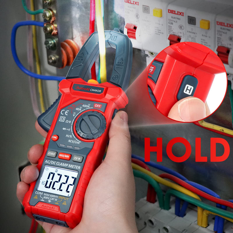 AstroAI Digital Clamp Meter Multimeter 4000 Counts Auto-ranging Amp Tester Measuring AC/DC Voltage & Current, Resistance, Capacitance, Frequency, Continuity, Live Wire Test, NCV Detection