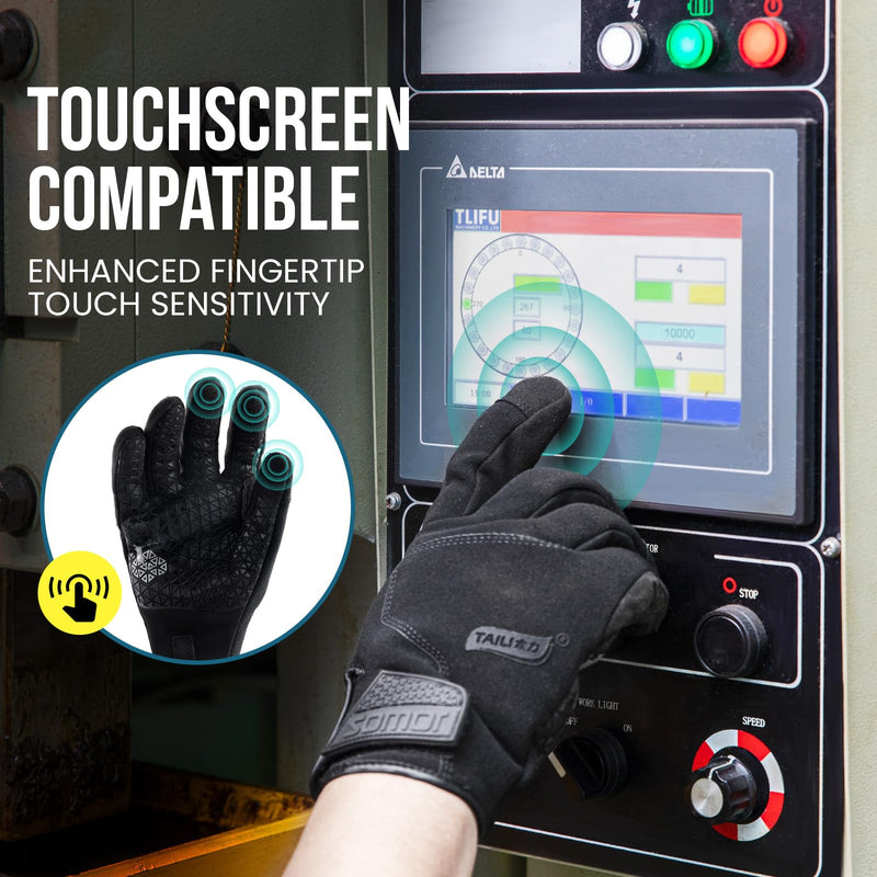 TAILI Level 3 Needle, Level 5 Puncture Resistant Men Work Gloves, Grip Enhanced A7 Cut Resistant Safety Gloves, Touchscreen and Breathable, Black, Large (L), 1 Pair Needle-resistant, Cut-resistant