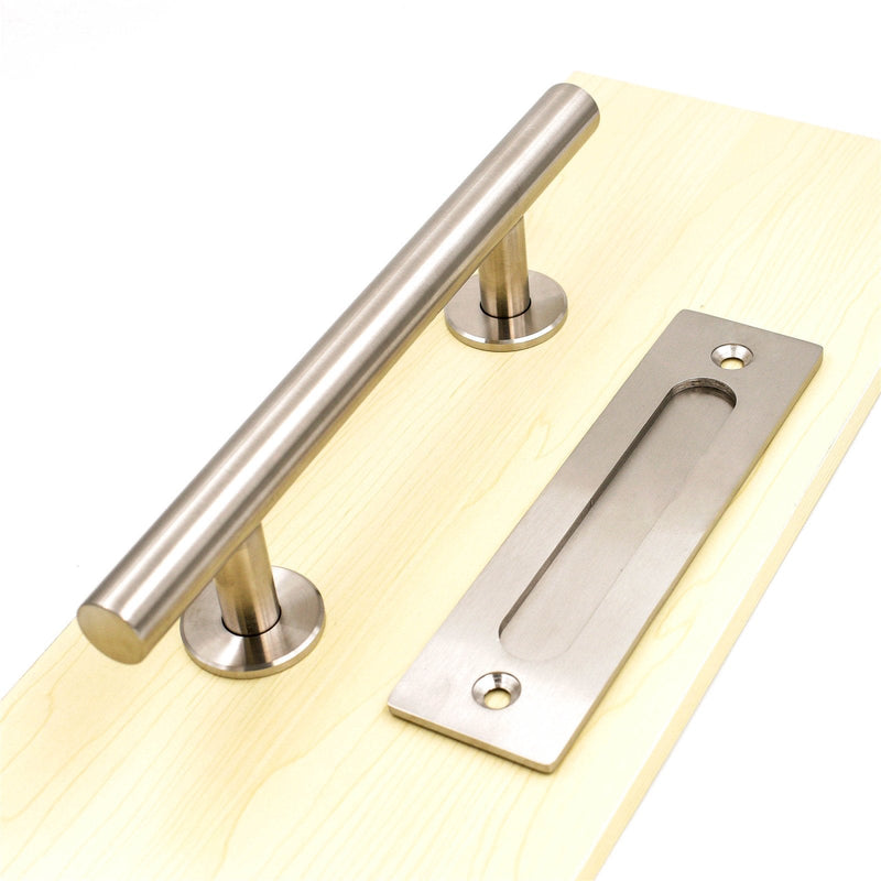 goldenwarm 12 in Sliding Barn Door Handle and Flush Pull Set-7 Inch Hole Centers Brushed Nickel Heavy Duty Hardware Stainless Steel, 1 Pack