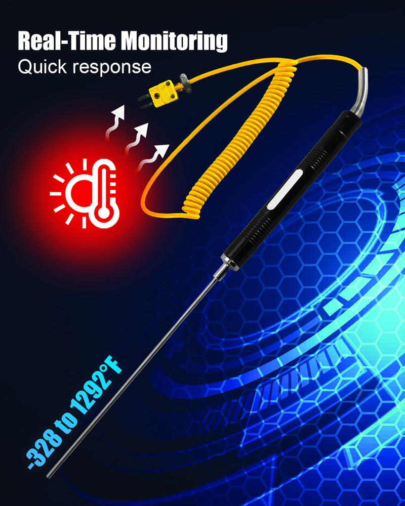 K-Type Thermocouple Digital Thermometer High Temperature Stainless Steel Insertion Probe Type K, 6in -328 to 1292°F