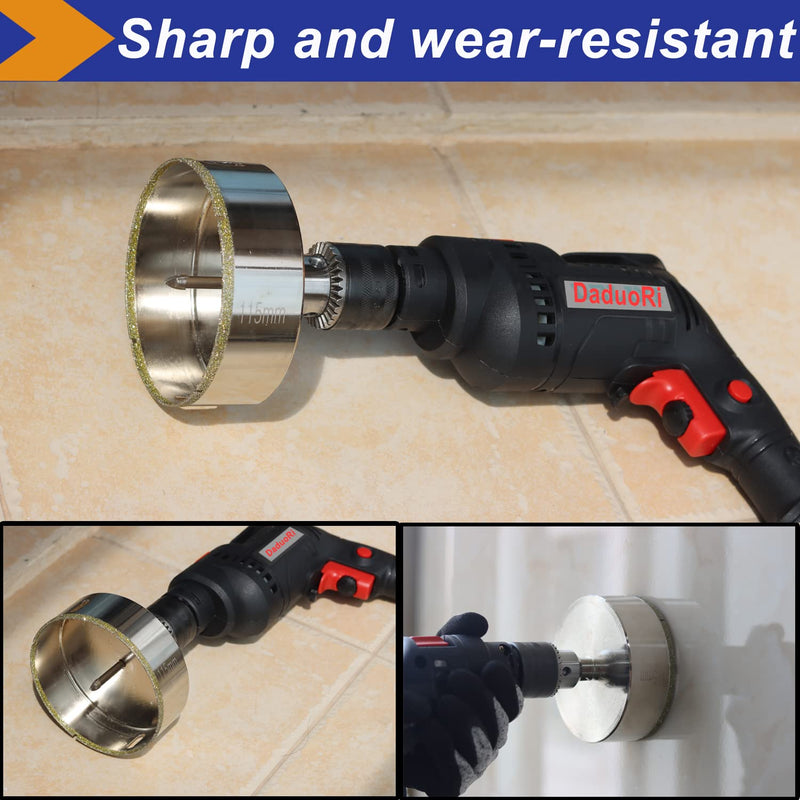 4 1/2 Inch (115mm) Diamond Hole Saw with Pilot Bit, DaduoRi 4.5 Inch Tile Hole Saw with Center Drill Bit for Marble, Granite, Ceramics,Porcelain, 1-1/2" Depth of Cut for Thick Countertops 115mm | 4-1/2"