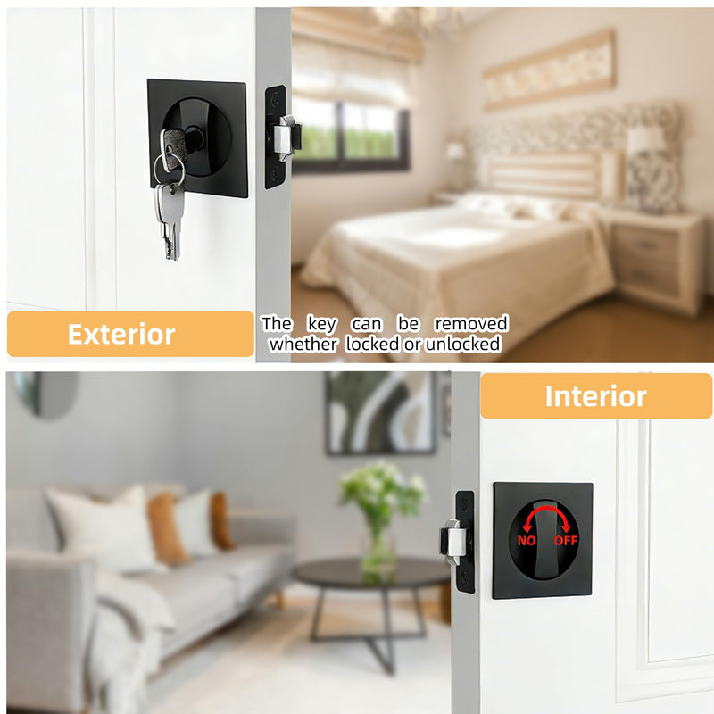 Matte Black Pocket Door Lock with Key, Pocket Door Pull Handle with Lock Square Door Lock for Privacy Sliding Door Bifold Bathroom Door Locks and Pulls Hardware Entry (with Key) Matte Black