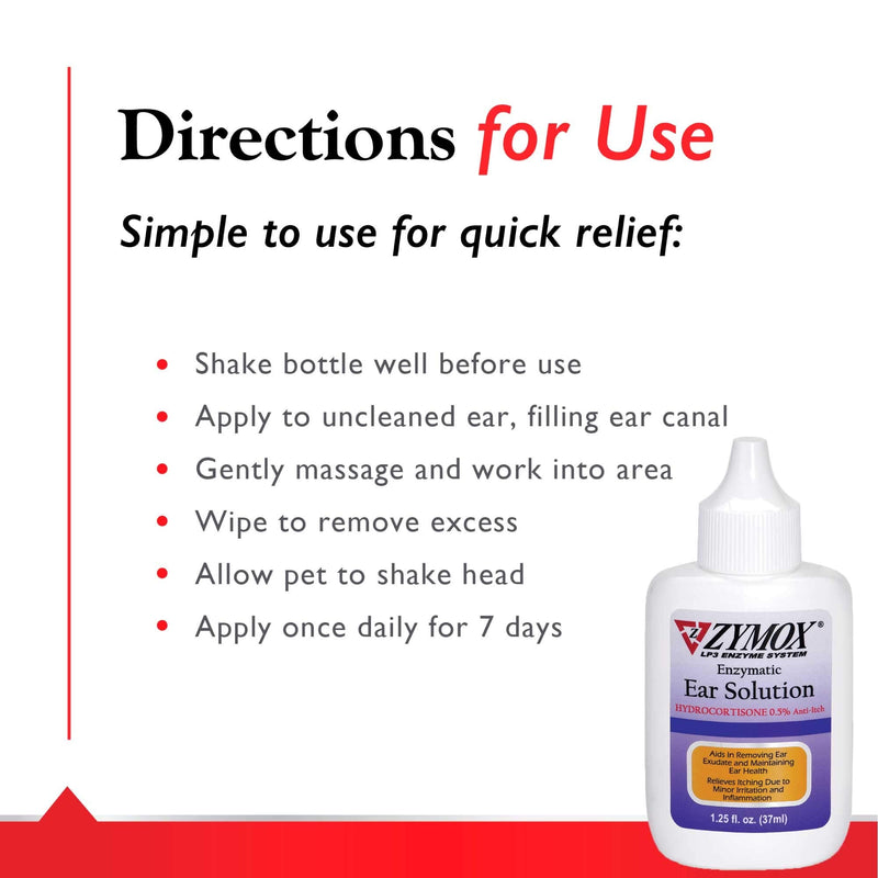 ZYMOX Enzymatic Ear Solution with 0.5-Percent Hydrocortisone, for Dog & Cat, 1.25 oz - PawsPlanet Australia
