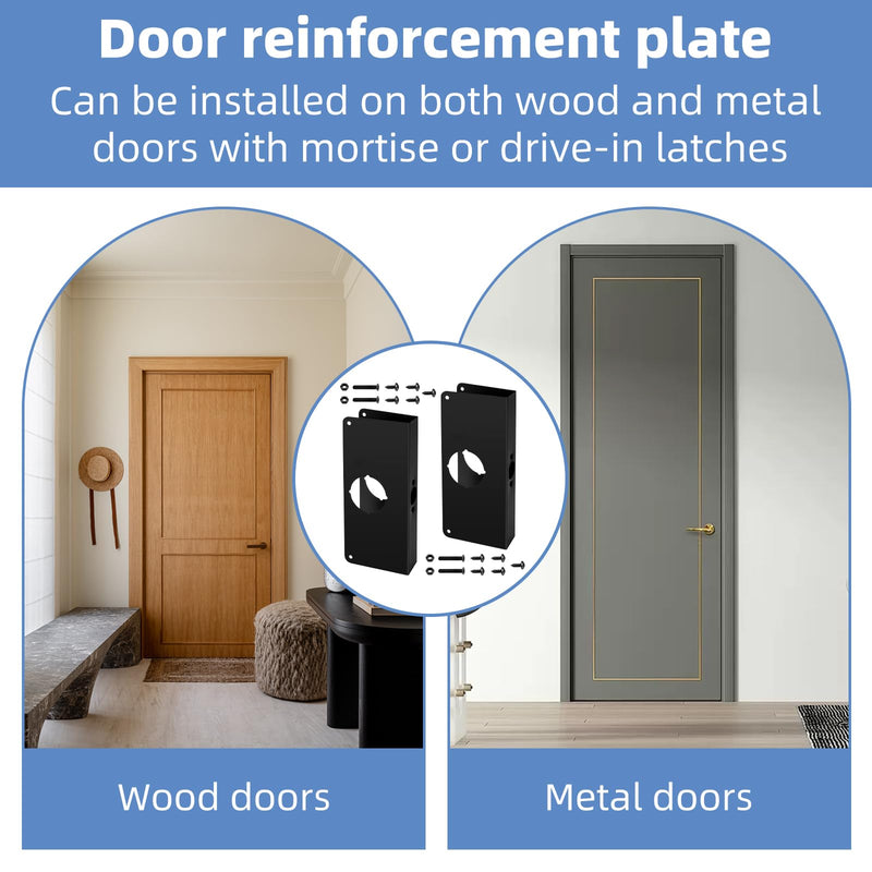 U 9585 Stainless Steel Door Lock Reinforcement Plate Black - 1-3/8 in. Thick Doors (Stainless Steel Finish) 2 Pack