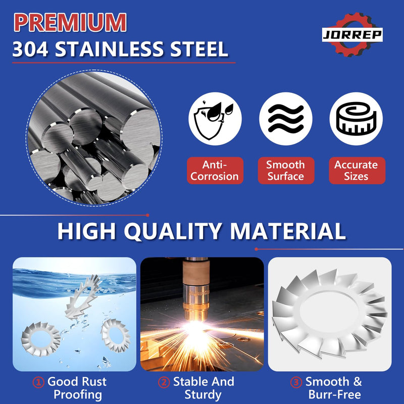 555Pcs External Tooth Lock Washers Assortment Kit, 304 Stainless Steel Metric External Tooth Star Lock Washer - M2.5 M3 M4 M5 M6 M8 M10 M12 for Retaining Clips Fasteners External Tooth Washers-Silver