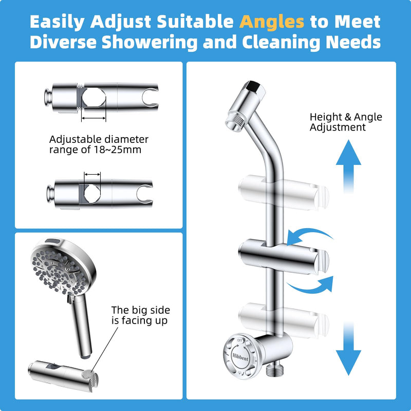 Hibbent All Metal Shower Diverter with Showerhead Holder, Easy Reach 4 Way Diverter with Pause Mode, 13.5" Stainless Steel Slide Bar, 4-Setting Replacement for Handheld & Fixed Shower, Chrome