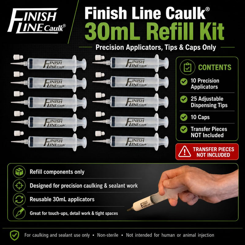 30 ML Caulking Syringes With Easy Grip Caps and 25 Plastic Dispensing Tips - Filling Kit Sold Separate