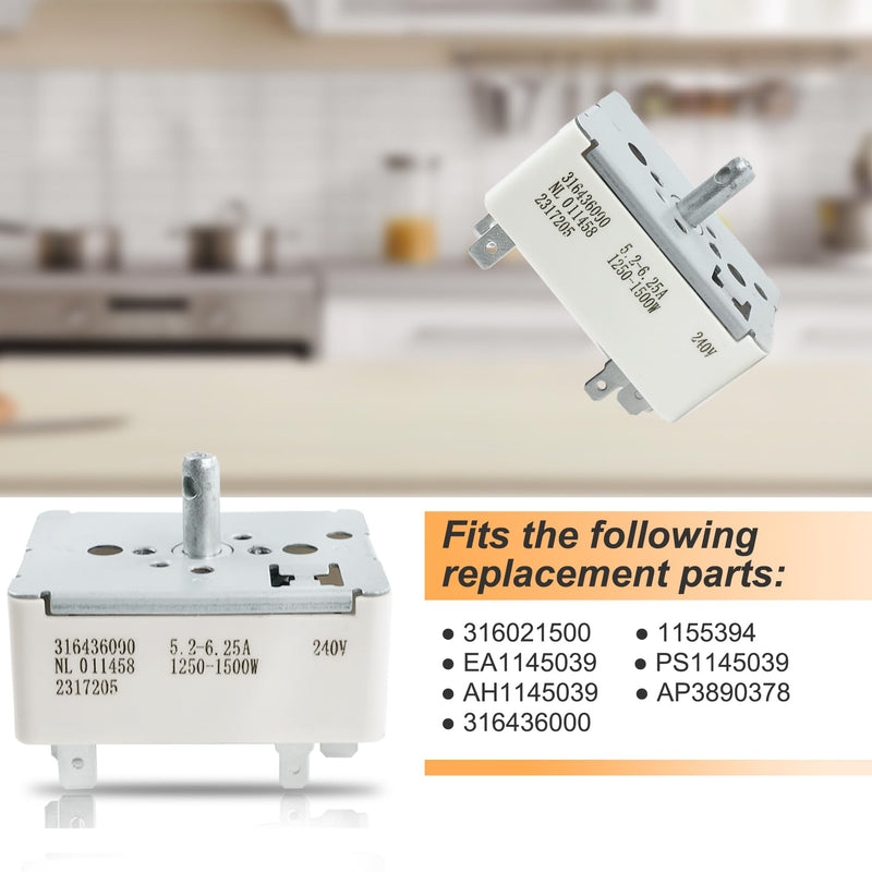 316436000 316021500 Surface Burner Control Switch Fits Frigidaire 6 Inch Range Surface Element Control Switch Replacement Replace Model: 1155394, EA1145039, PS1145039, AH1145039, AP3890378 316436000