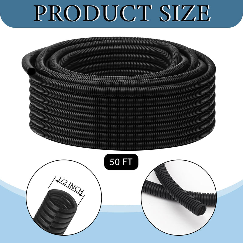 Kanayu Split Flame Retardant Wire Loom High Temperature Cable Conduit Split Cable Sleeves Loom Tubing Auto Wire Conduit for Industrial Electrical Automotive Marine(1/2''-50 ft,Black) 1/2''-50 Ft Black