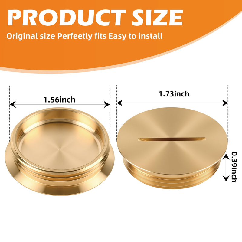 2PCS 5249-CAP Brass Floor Outlet Cover w/O-Ring for Leviton 5249 5349 5250 | Polished Brass Screw Cap with 2 Sets of O-Rings, for Leviton 5249 Single Outlet Box, Cap Diameter 1.73", Thread OD 1.56"