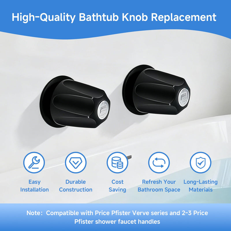 Makerfire Bathtub and Shower Knob 3 Piece Replacement, Compatible with Price/Pfister Tub Shower Handle, Shower Knobs Faucet Trim Kit for 12 Tooth 9.5mm Valve stem (Metal Matte Black)