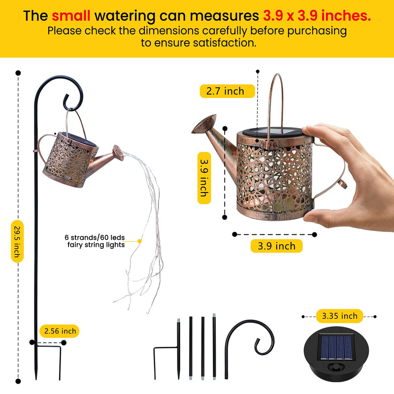 Solar Lights Outdoor Decorative, Metal Solar Watering Can Lights Waterproof, Small Hanging Solar Garden Decor Yard Lights Outside Patio Lawn, Gifts for Mom Grandma Women Birthday(Warm White) Warm White-1 pack