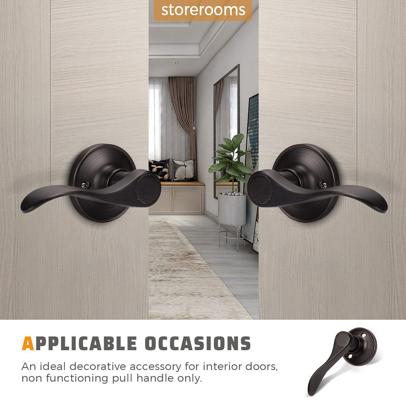 KNOBWELL 3 Set Dummy Lever Door Handles Closet Door Knobs No-Turning Pull Only Single Side Door Leversets(3 Left + 3 Right) Oil Rubbed Bronze