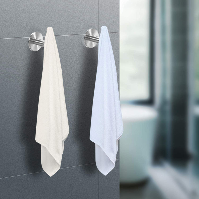 Vuzvuv Adhesive Hooks Brushed Nickel SUS304 Stainless Steel Towel Hooks Heavy Duty Waterproof Wall Hooks Self Adhesive Coat Robe Towel Hooks for Bathrooms Kitchen Hotel Wall Mounted Hooks - 2 Pack Silver-2 Pcs
