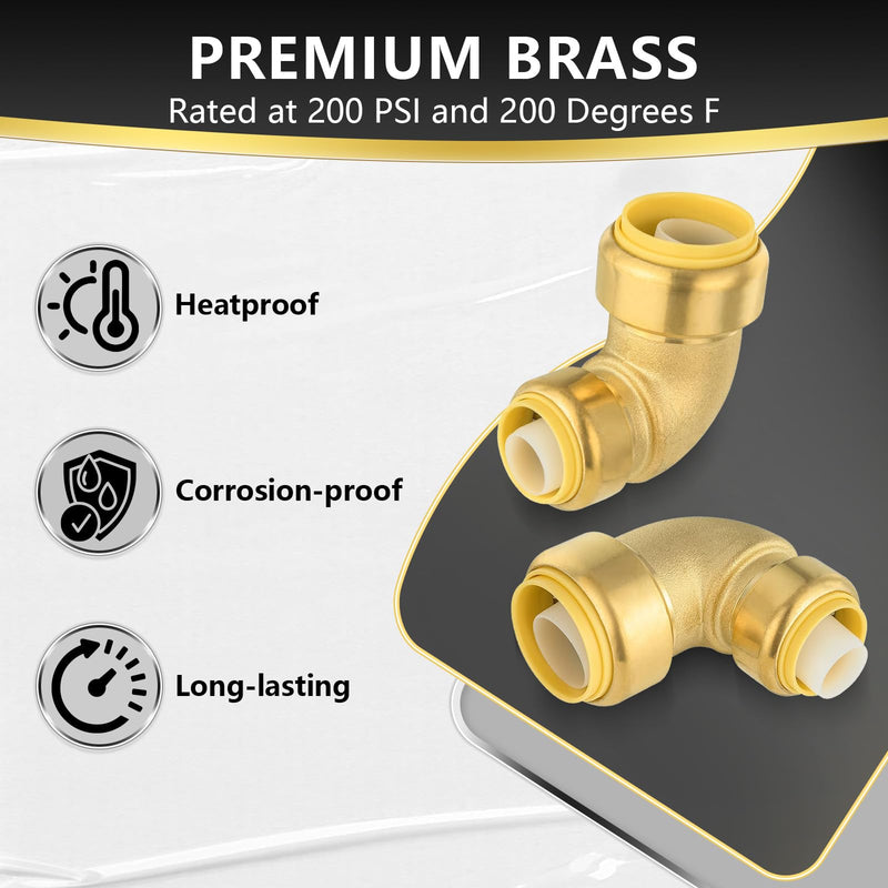 2 Pack Foskan Push Fit Fittings, 1" x 3/4" Push To Connect Brass Elbow 2 1"PTC x 3/4"PTC