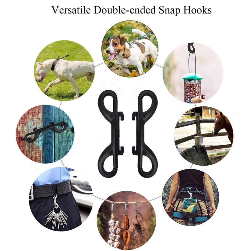 2Pcs 3.5-inch Double Ended Snap Hooks, Black Heavy Duty Double-Ended Bolt Snap Hook Double Sided Clip Zinc Alloy Metal Trigger Clip Snap Hook for Chain Latch Dog Leash Pet Feed Bucket, SATONBEYI 3.5inches-2P