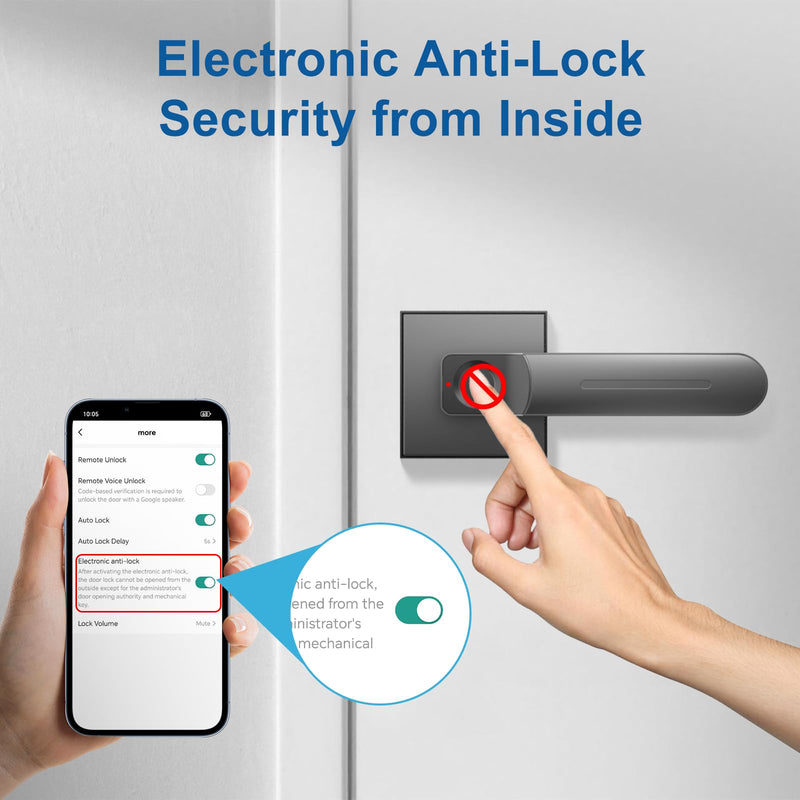 Fingerprint Door Lock & Biometric Door Knob with App – 3-in-1 Keyless Entry Smart Door Lock with Auto-Lock & Interior Lockable, Secure Your Home, Office, Bedroom & Apartment Black