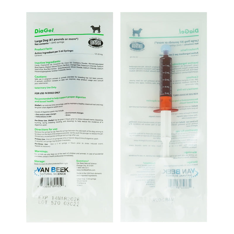 DiaGel for Large Dogs (61+ lbs.) - Orally Administered Gel for Occasional Loose Stools and Digestive Upset - Natural Pet Products - Van Beek Natural Science