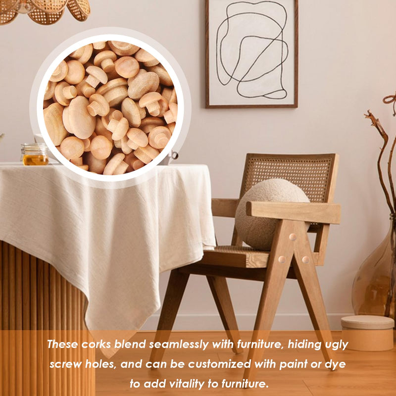 Tnisesm 150Pcs 4 Sizes Wood Plugs Wooden Hole Plugs Button Plugs Hardwood Hole Plugs for Holes in Locking Hole Tube Furniture, 3/16 Inch, 5/16 Inch, 3/8 Inch, 1/2 Inch Mushroom Head Shape 150Pcs-Mushroom shaped