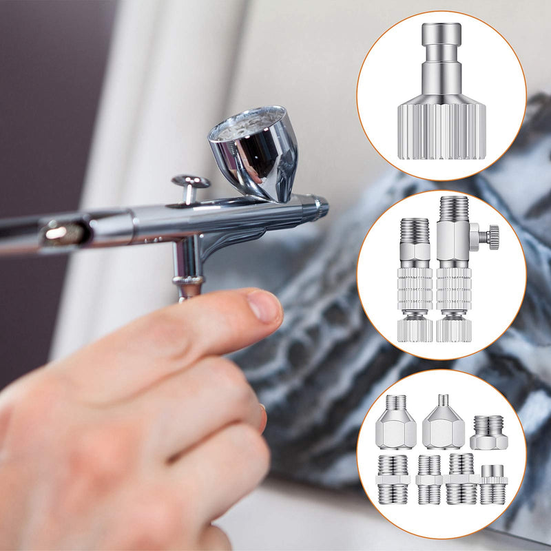 14 Pieces Airbrush Adapter Set Airbrush Quick Release Coupling Disconnect Adapter Kit Airbrush Quick Release Disconnect Fitting Connector Set Female Connectors for Air Compressor and Airbrush Hose
