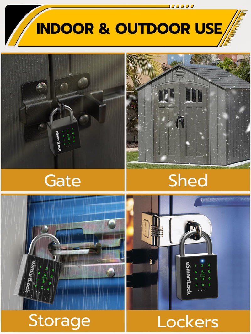 Pothunder Heavy Duty Smart Padlock, Bluetooth Padlock with Code and RFID, Outdoor Padlock with Key, Weatherproof Biometric Digital Lock for Gate, Sheds, Fence, Garage, Locker, Storage Unit